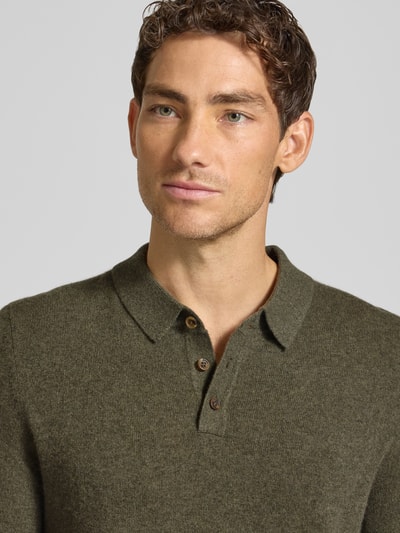 Christian Berg Men Slim Fit Strickpullover aus reinem Kaschmir mit Polokragen Oliv Melange 3