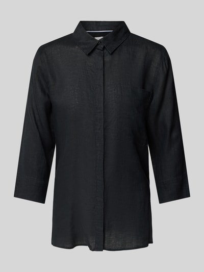 Brax Regular fit linnen blouse met borstzak, model 'Vickie' Zwart - 2