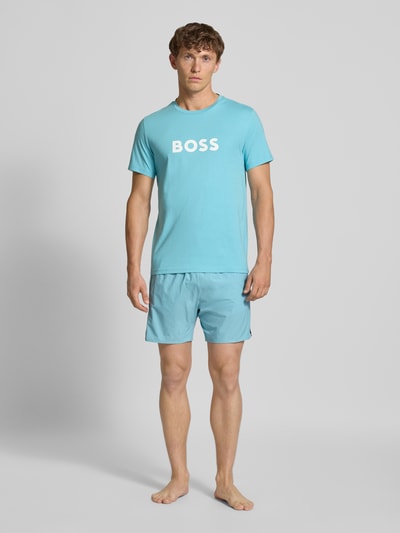 BOSS Relaxed fit zwembroek met labelprint, model 'Iconic' Lichtblauw - 1