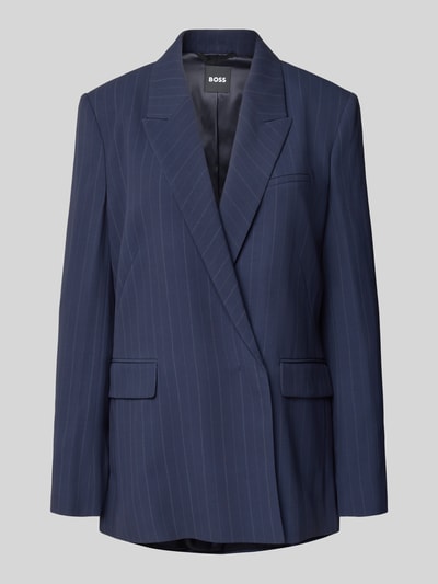 BOSS Długi żakiet o kroju relaxed fit w cienkie prążki Granatowy 2
