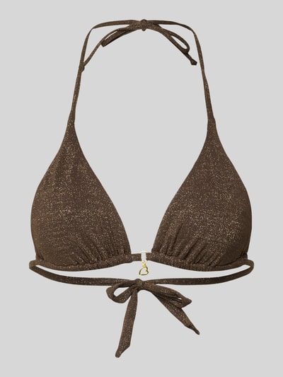 Produktfoto, brązowy Top bikini o trójkątnym kształcie z błyszczącym efektem, model 'RICO LIGHTGLITTER' od Banana Moon, mieszanka materiałów z dodatkiem streczu, wiązanie