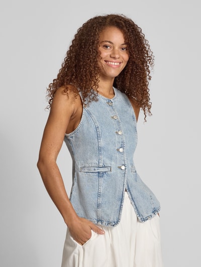 EDITED Jeansgilet met strookzakken, model 'Lyla' Jeansblauw - 4