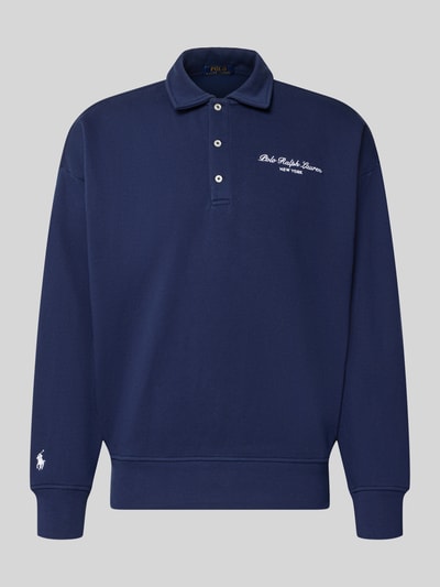 Produktfoto, Relaxed Fit Sweatshirt aus Baumwoll-Mix von Polo Ralph Lauren in Dunkelblau mit weißem Logo, glatte Oberfläche, vorne zentriert.