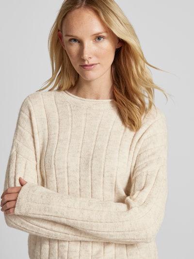 Vero Moda Regular Fit Strickpullover mit Wollanteil und Rollsaum Modell 'WILLA' Beige 3