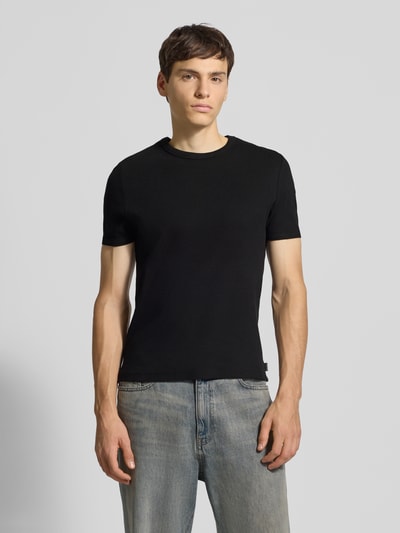 REVIEW T-shirt z prążkowanym okrągłym dekoltem Czarny 4