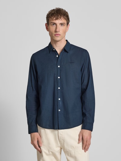 Pepe Jeans regular fit vrijetijdsoverhemd van mix van katoen en linnen model 'PAYTON' Donkerblauw - 4