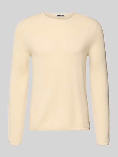 Productfoto, Basic Strickpullover mit Rundhalsausschnitt und Rollkanten van REVIEW in beige, katoen, regular fit, fijne textuur