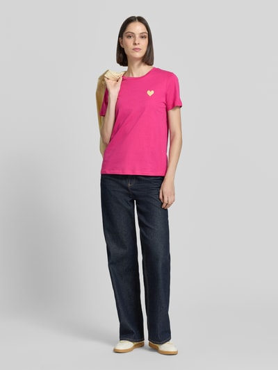 ICHI T-Shirt mit floralem Stitching Modell 'Aminna' Pink 1