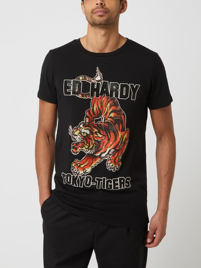 ED HARDY T-shirt met siersteentjes  Zwart - 4