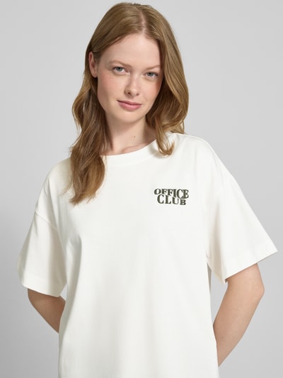 Vila T-shirt met geribde ronde hals, model 'MONIE OFFICE' Offwhite - 3