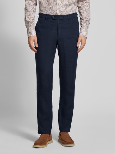 Mmx Regular fit linnen broek met riemlussen, model 'LYNX' Marineblauw - 4