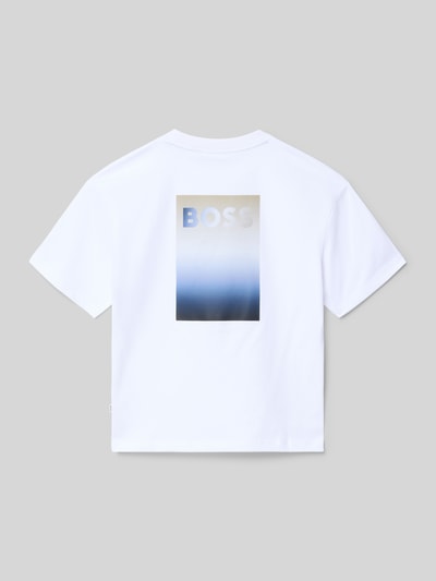 Produktfoto, Regular Fit T-Shirt aus reiner Baumwolle von BOSS für kinder in Optik: Unifarben, mit Label-Print sowie Foto-Print, kurzarm, Rundhals.