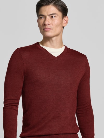 Christian Berg Men Strickpullover aus Woll-Mix mit V-Ausschnitt Bordeaux Melange 3