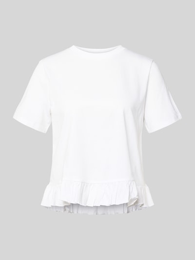 Produktfoto, Relaxed Fit T-Shirt mit Volants von Tom Tailor Denim, Optik: Unifarben, Passform: Relaxed-Fit, Volants, Rundhals, Kurzarm, Material: Reine Baumwolle