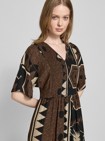 Soyaconcept Midikleid aus Viskose mit V-Ausschnitt Modell 'ROSALIE' Mittelbraun 3