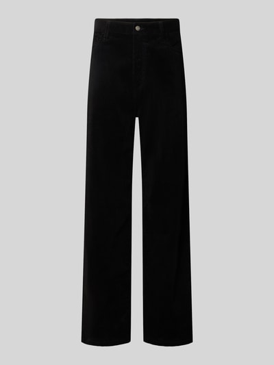 Produktfoto, czarna Straight Fit Cargohose aus Baumwoll-Mix Modell 'LANDON' von Carhartt Work In Progress, 5 kieszeni, bawełniana struktura, szerokość w rozmiarze 32: 45 cm, długość nogawki wewnętrznej 82 cm, pasek, zapięcie na guzik i zamek.