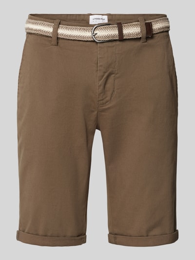 Lindbergh Slim Fit Bermudas mit Gürtel Mittelbraun 2