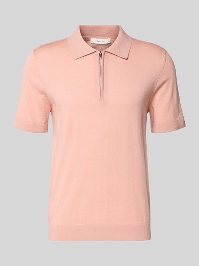 Produktfoto, Regular Fit Poloshirt aus reiner Wolle Modell 'TRAY' von Selected Homme, Optik: Unifarben, Strick, Kurzarm, gerippte Abschlüsse, zartrosa Farbe.
