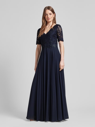 Vera Mont Abendkleid mit Spitzenbesatz Dunkelblau 1