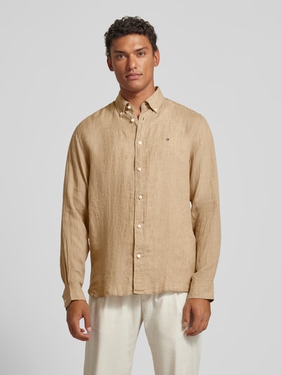 Tommy Hilfiger Regular Fit Leinenhemd mit Button-Down-Kragen Beige 4