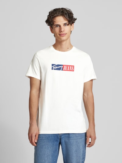 Tommy Jeans Slim fit T-shirt met labelprint Offwhite - 4