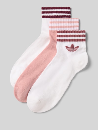 Produktfoto, Socken aus Baumwoll-Mix im 3er-Pack von adidas Originals in Weiß und Rosa mit Streifen und Trefoil-Logo, glatte Textur