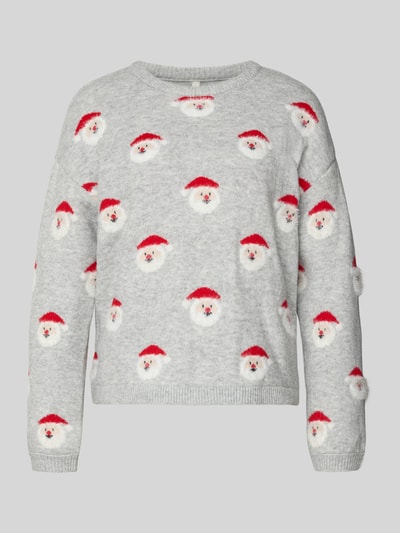 Only Sweter świąteczny o kroju regular fit z nadrukiem z motywem model ‘XMAS SANTA’ Jasnoszary 2
