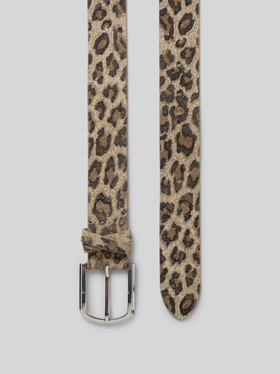 Produktfoto, Gürtel aus echtem Rindsleder von s.Oliver RED LABEL in Beige und Braun mit Leopardenmuster und silberfarbener Metallschließe