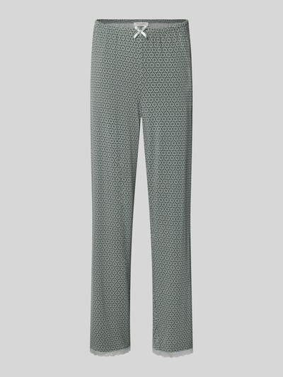 Produktfoto, Relaxed Fit Pyjama-Hose aus Viskose-Mix von Christian Berg Woman mit Zierschleife, elastischem Bund und Spitzenbesatz in dezentem Muster.