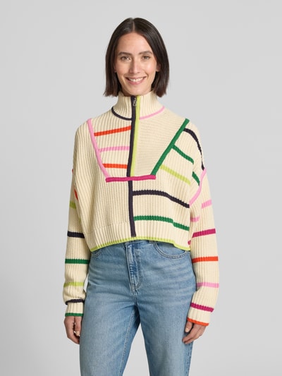 Staud Cropped Strickpullover mit Stehkragen Ecru 4