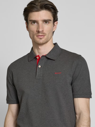 Gant Regular fit poloshirt met labelstitching Antraciet gemêleerd - 3