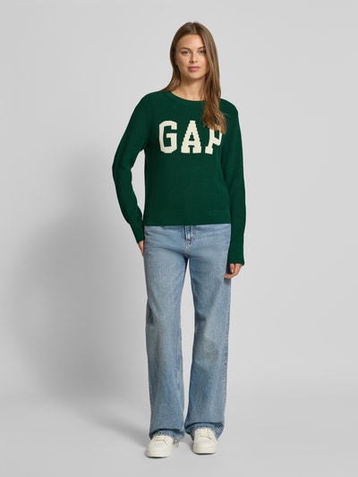 GAP Sweter z dzianiny z logo i okrągłym dekoltem Ciemnozielony 1