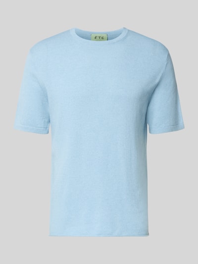 Produktfoto, Strickshirt mit Kaschmir-Anteil und Knopfleiste von FTC Cashmere, hellblau, glatte Textur, Herren, Baumwoll-Mix, Slim Fit