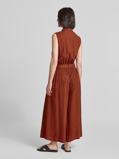 Soyaconcept Jumpsuit van linnenmix met schipperskraag, model 'INA' Roestrood - 5