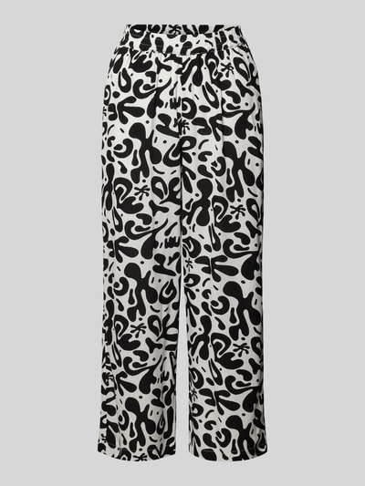 Produktfoto, Weite HOSE aus reiner Viskose Modell 'BARRI' von Pieces mit Optik:Allover-Muster in Schwarz-Weiß, Wide-Leg-Pants, 3/4-Länge, elastischer Bundabschluss, seitliche Eingrifftaschen, grafisches Muster, glatte leichte Textur