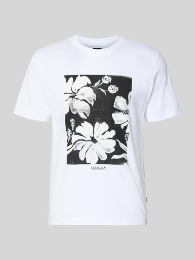 Produktfoto, T-Shirt mit Motiv-Print Modell 'LUCAS' von Jack & Jones Premium, weiß, schwarzer Blumenprint, reine Baumwolle, Rundhalsausschnitt, Slim Fit
