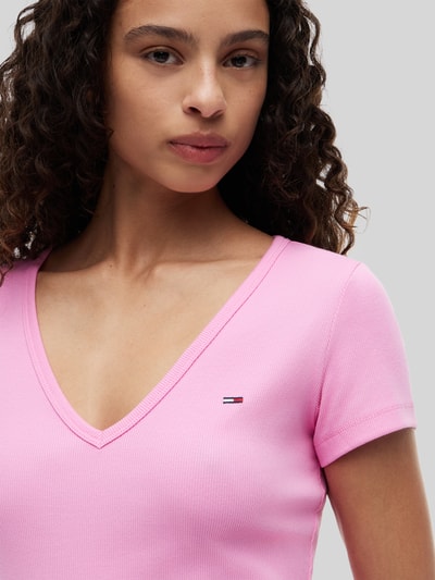 Tommy Jeans t-shirt o kroju slim fit z mieszanki bawełny Mocnoróżowy melanż 3