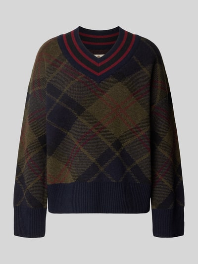 Barbour Pullover met contrasterende v-hals model 'SHAE' Marineblauw - 2