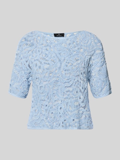 Produktfoto, Strickshirts aus Häkelspitze Modell 'Cornelly' von monari, jasnoniebieska szydełkowa koronka, wiskoza, krój regular fit, okrągły dekolt, długość tyłu w rozmiarze 36: 49 cm, długość rękawów: 22 cm