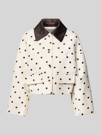 Produktfoto, Damen Jacke aus Baumwoll-Mix von BAUM & PFERDGARTEN in Creme mit schwarzen Punkten, Kontrastkragen und Pattentaschen