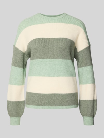Produktfoto, Regular Fit Strickpullover aus Viskose-Mix Modell 'ATIA' von Only, mehrfarbig gestreift, Rundhals, gerippte Langarm-Bündchen, Label Stitching.