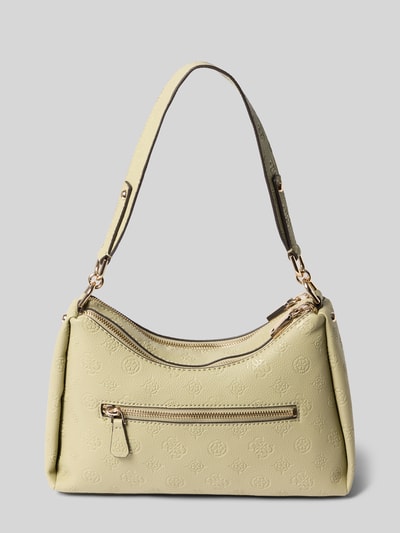 Produktfoto, Shoulder Bag in Leder-Optik mit Logo-Detail Modell 'Anise' von Guess, geteiltes Hauptfach mit Reißverschluss, Schulterriemen, cremefarben, strukturierte Oberfläche, Maße 30 cm Breite, 19 cm Länge, 8 cm Tiefe, Riemenlänge 52 cm.