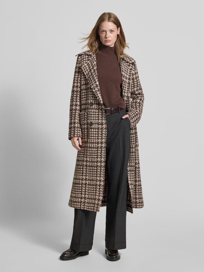 Luisa Cerano Wollmantel mit Reverskragen und Bindegürtel Dunkelbraun 1