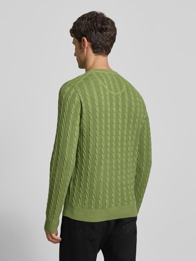 Fynch-Hatton Strickpullover mit Zopfmuster und Label-Stitching Hellgruen 5