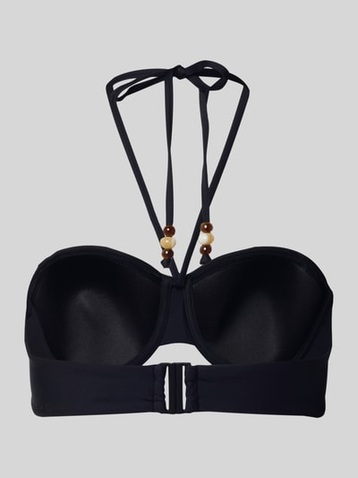 Produktfoto, Bikini-Oberteil mit Klickverschluss von Marc O'Polo, czarny jednolity kolor, perły, marszczenia, detal z nadrukiem label