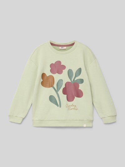 Produktfoto, Regular Fit sweatshirt uit katoenmix model 'GEORGIA' van Only, look: effen, motiefprint, ronde hals, lange mouw, sweat, kleur lichtgroen