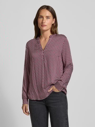 More & More Slim fit blouse met V-hals Bordeaux - 4