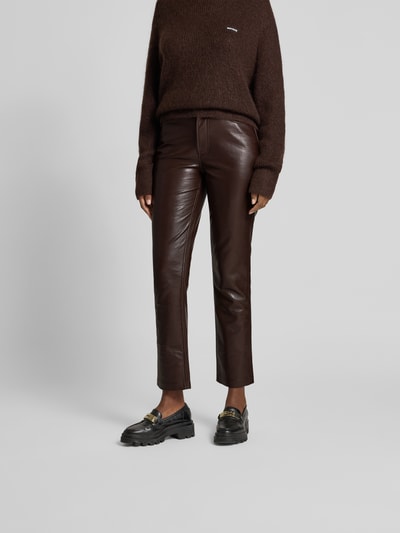 Anine Bing Straight Fit Stoffhose aus Leder-Mix Dunkelbraun 4