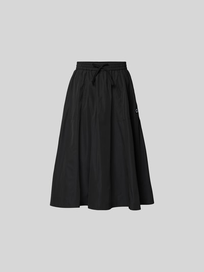 Produktfoto, Midirock mit Baumwoll-Anteil von Kenzo in Schwarz, A-Linie, Midilänge, elastischer Bund mit Tunnelzug, Label-Detail, glatte Textur