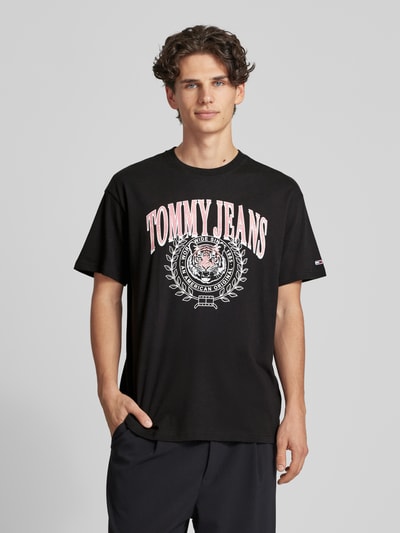 Tommy Jeans T-shirt van katoen met motiefprint, model 'VARSITY TIGER' Zwart - 4